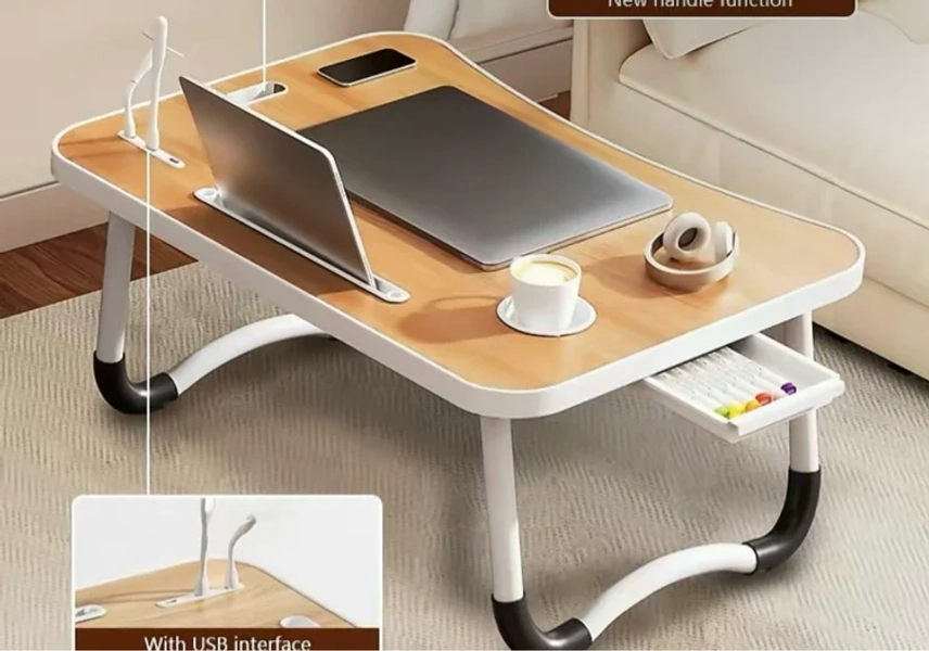 Laptop Bed Desk - Portable Foldable Lap Desk with Storage Drawer & Cup Holder for Bed, Couch, Working, and Reading