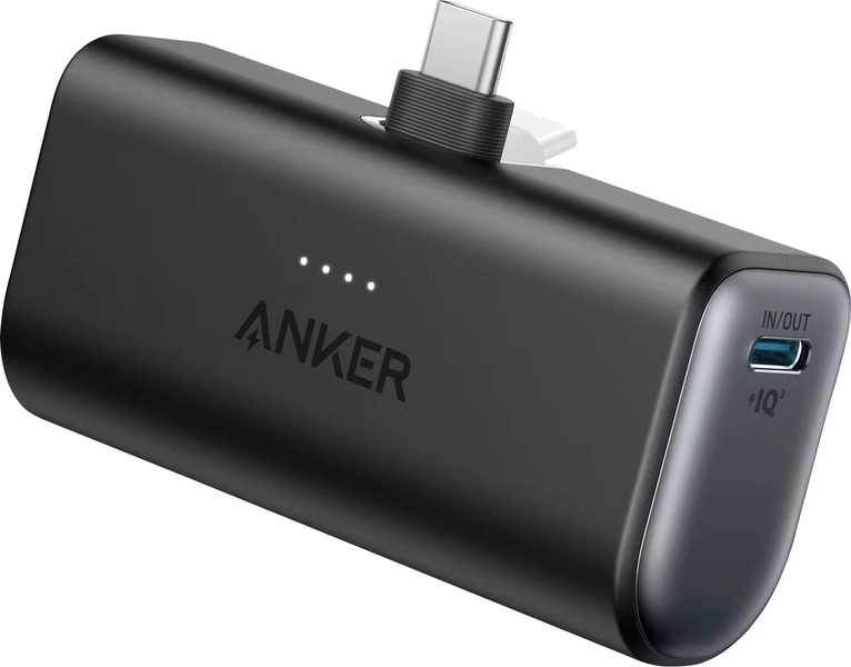 Anker - Nano Power Bank (5,000mAh, 22.5W) w/ Built-in Foldable USB-C Connector - Black