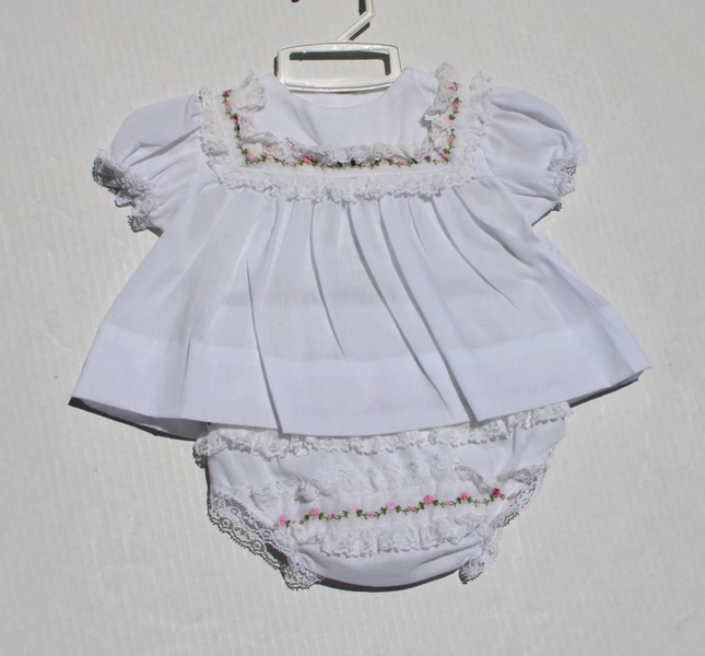Vtg Alexis Baby Dress White Pink Roses Lace Handi-Panti Diaper Cover 0-13 lbs