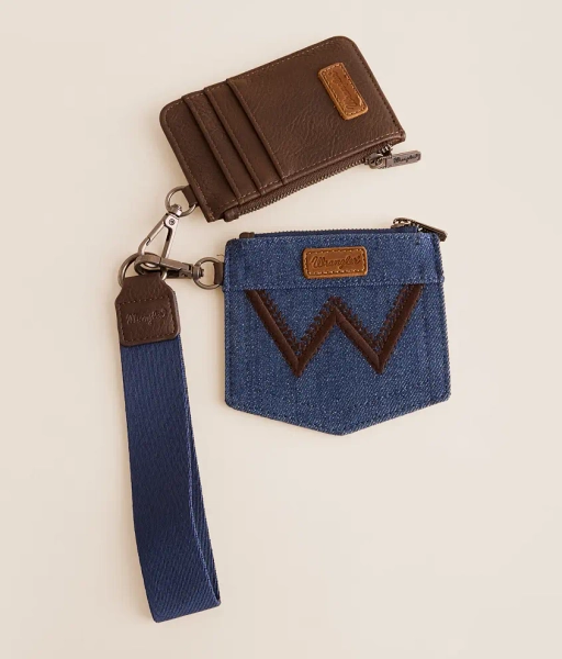 Coffee Denim Pocket Wristlet