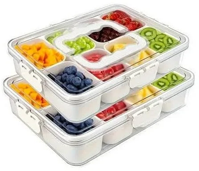 Snackle Box Container, 8 Compartment Divided Serving Tray with Lid and Handle, Portable Snack Tray and Serving Platter for Party, Picnic, Perfect for