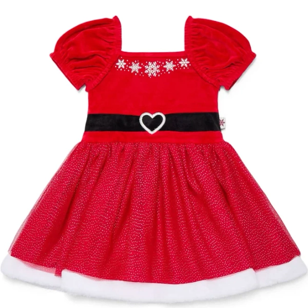 Holiday Time Toddler Girls Cosplay Santa Tutu Dress with Puff Sleeves