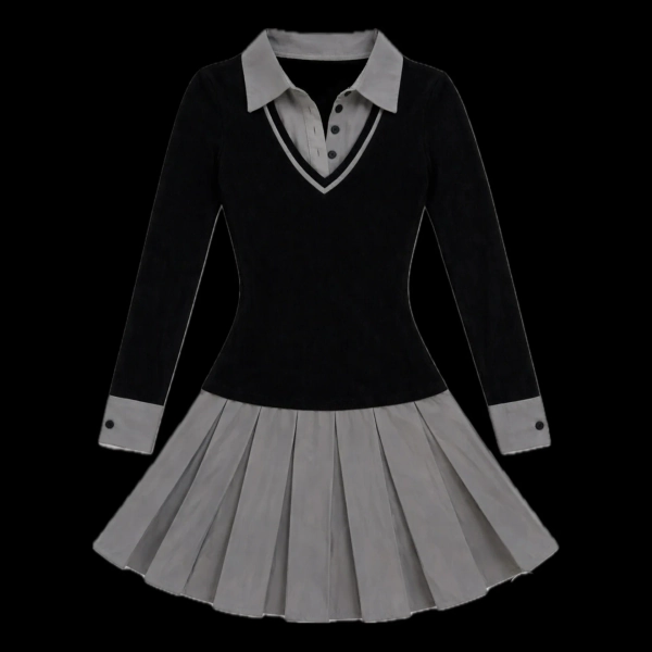 Slate Grey Ribbed Pleated Dress - XXXS