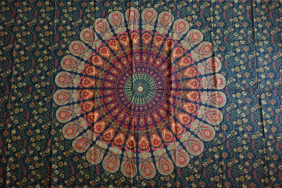 Cotton cloth, wall cloth, wall hanging, beach towel, park blanket, tablecloth, bed sheet, throw, decoration, mandala, peacock pattern, Indian