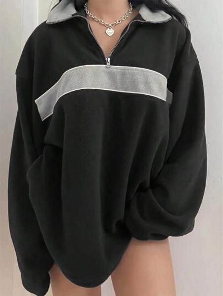 INAWLY Women's Color Block Zipper Closure Half Placket Sweatshirt,Long Sleeve Tops Graduation,Back To School Outfits,Graduation,Teacher Outfits For Women,Back To School Pullover Fall Outfit