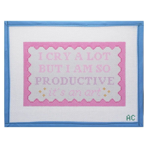I Cry A Lot But I Am So Productive Needlepoint Canvas | Hand Painted Needlepoint Canvas