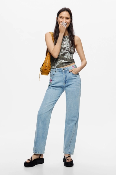 Straight floral jeans blue Women's I Desigual.com