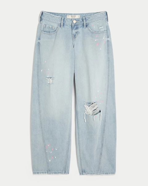 Ultra Low-Rise Paint Splatter Barrel Jeans