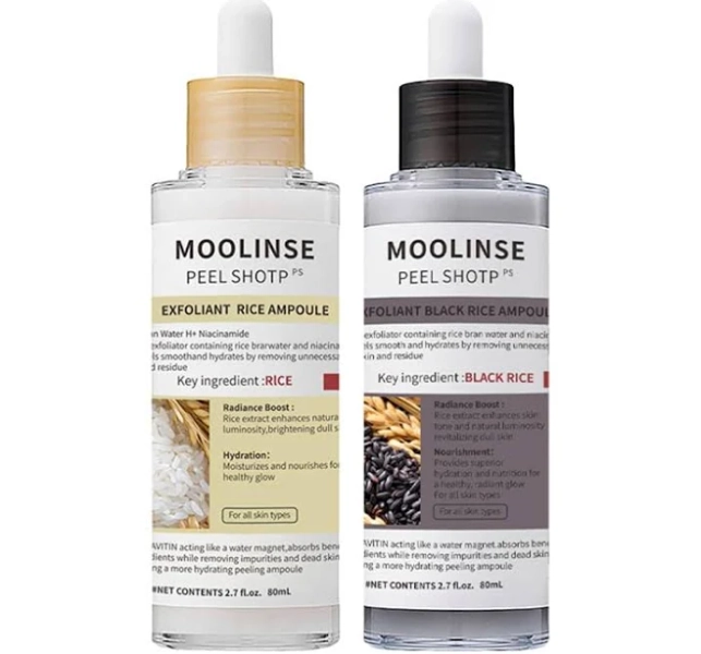 Glow Rice Ampoule Duo Set Day & Night | Exfoliating Facial Peels with Salicylic Acid (BHA), Niacinamide Hyaluronic Acid & Rice Extract | Blackhead