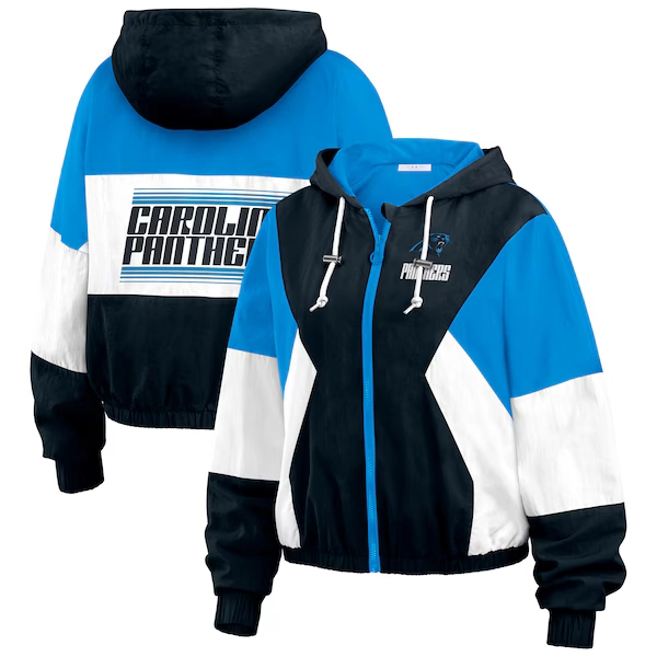 Women's Carolina Panthers  WEAR by Erin Andrews Black Color Block Full-Zip Windbreaker Jacket