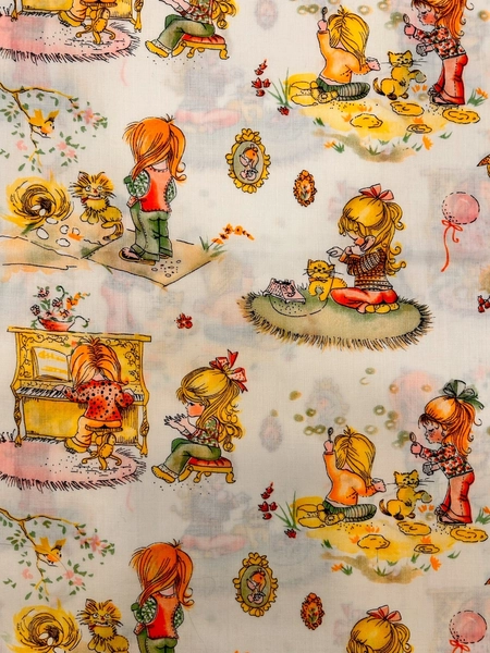 Darling 70s Girls With Cats Manes Holly Hobbie Inspired 45” Wide 7 Yards Fabric