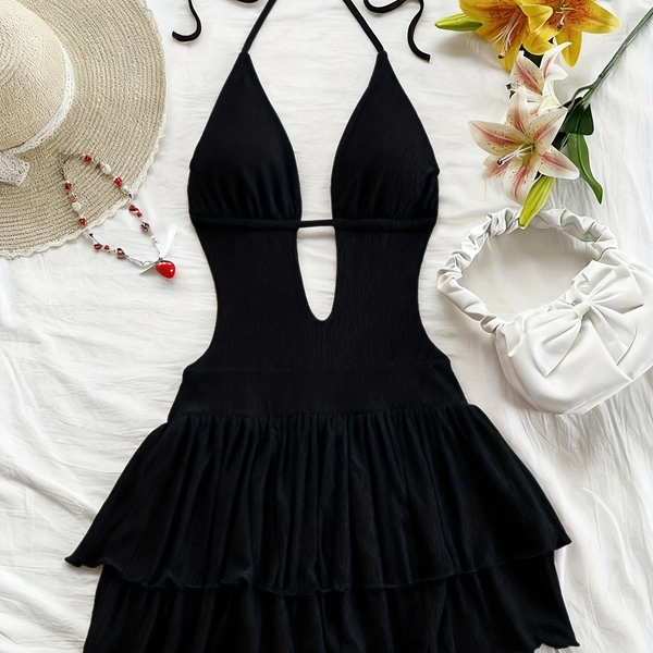 Sexy Backless Tie Neck Waist High-End Dress - 2025 New European And American Cross-Border Women's Fashion