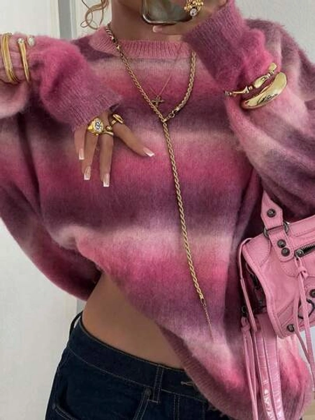 Women's Cute Casaul Space Die Colorful Streetwear Y2K Loose Long Sleeve Knitted Sweater Top Pullover Roung Neck Daily Wear Fall Winter Going Out Outfits Clothes Homecoming Christmas Valentine's Day New Year Gift