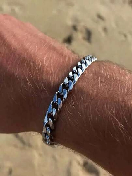1pc Stainless Steel Cuban Link Chain Bracelet, Men's Hip Hop Accessory, Cool Fashion Couples Jewelry, Father's Day, Christmas, Thanksgiving, Birthday, Holiday Gift Valentine's Day