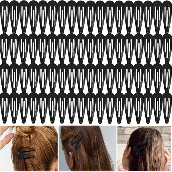 Matte Black Water Drop Hair Clips for Women - Non-Slip Snap Clips with Secure Grip, Elegant Minimalist Hair Pins for Braids, Updos