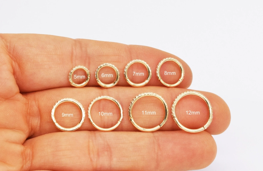14k Solid Gold Half Eternity CZ Clicker Segment Hoop Huggie Hinged Cartilage Daith Helix Tragus Conch Rook Piercing Hoop Ring 16G/18G