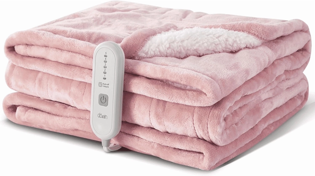 Dowin Pink Heated Blanket Electric Throw Fleece Flannel Heating Warming Blankets with Auto Shut off for Couch Office Chair Bed Adults Fuzzy Cozy Machine Washable 50x60