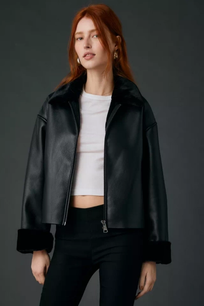 Kimchi Blue Stella Faux Leather + Faux Fur Trim Jacket