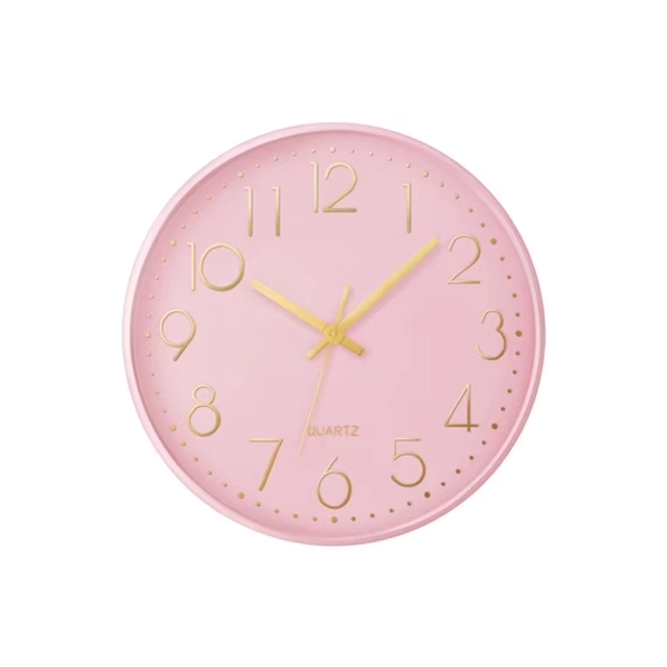 Clocks - 12" Round - Wall Clock - Pink Face - Pink Plastic Frame - Contemporary