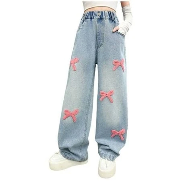 Girls Baggy Wide Leg Ripped Denim Jeans
