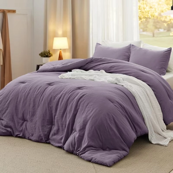 Bedsure Queen Size Comforter Set, Grayish Purple Soft Prewashed Bedding for All Seasons, 3 Pieces GentleSoft™ Warm Down Alternative Bed Set, 1 Lightwe