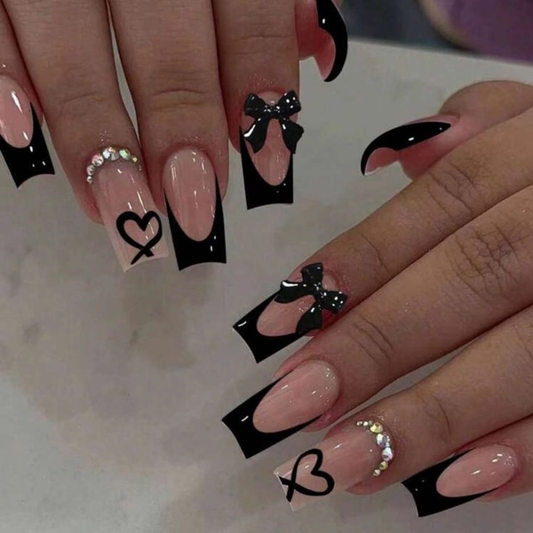 19. Black and Nude Nail Art Set | Simple nails, Nail designs, Stylish nails