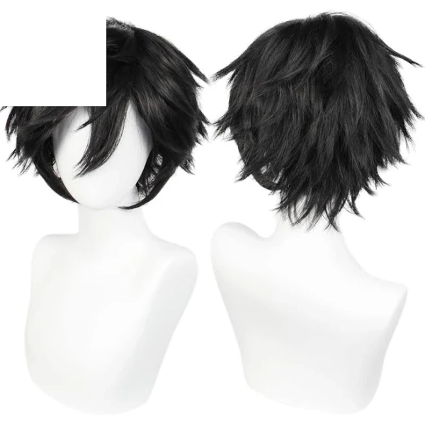Linfairy Short Black Layered Cosplay Wig Halloween Costume Wig for Men