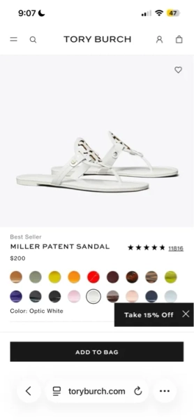 Miller Patent Sandal in black, size 5
