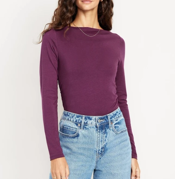 Old Navy Women's Long-Sleeve Ruched Top with Slit-Neck