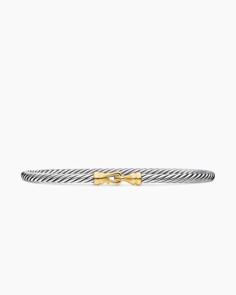 Buckle Classic Cable Bracelet in Sterling Silver with 18K Yellow Gold, 3mm