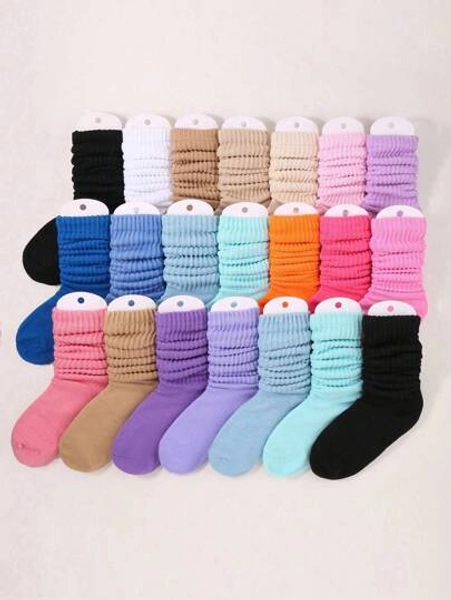 12Pairs/Set Children's Casual Solid Color Socks, Girls' Candy-Colored Cute Pink Sweet Princess Style Socks, Versatile Four-Season Children's Socks,Random Colors