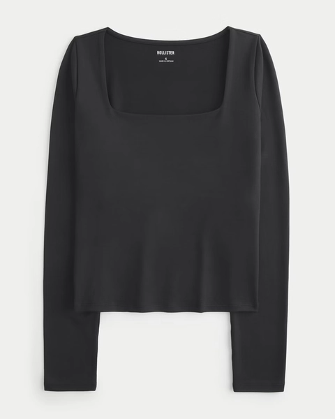 Long-Sleeve Seamless Fabric Square-Neck Baby Tee