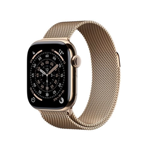 Apple Watch Series 11 GPS + Cellular 42mm Boitier en Titane Or avec Bracelet Milanais Or