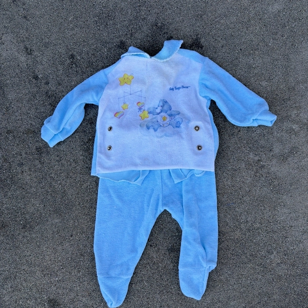 Vintage 1980s Care Bear Infant Two Pieces White &amp; Blue Size Small To 11 Lbs