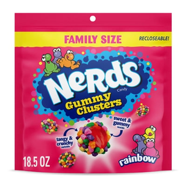 NERDS Gummy Clusters, Candy, Rainbow, Crunchy and Gummy, 18.5 oz Bag