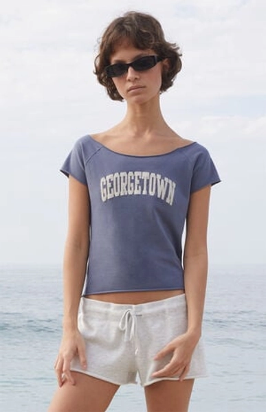 Navy Bonnie Georgetown Off-The-Shoulder Top