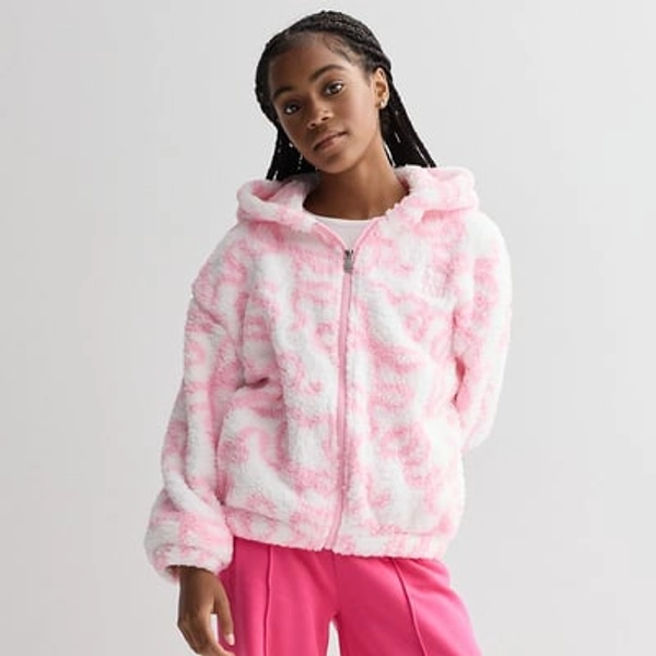 Girls 7-16 Limited Too Sherpa Full Zip Hoodie, Girl's, Size: Large, Pink Bow