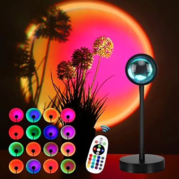 Sunset Lamp Projection, 16 Colors Sunset Lamp Multiple Colors with Remote Control, 360 Degree Rotation LED Sunset Projection Lamp Night Light with Fade Mode for Photography/Party/Home/Decor - Walmart.com