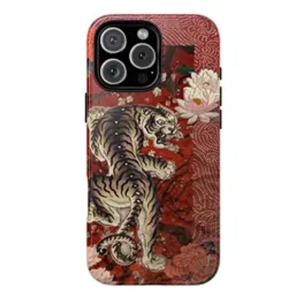 Vintage Chinese Tigers Phone Case, Cute Tiger Collage, Japanese Traditional Art Print Big Cat Case for Samsung and iPhone 17 16 15 14 13 12 11 Pro Max Aesthetic Durable Animal