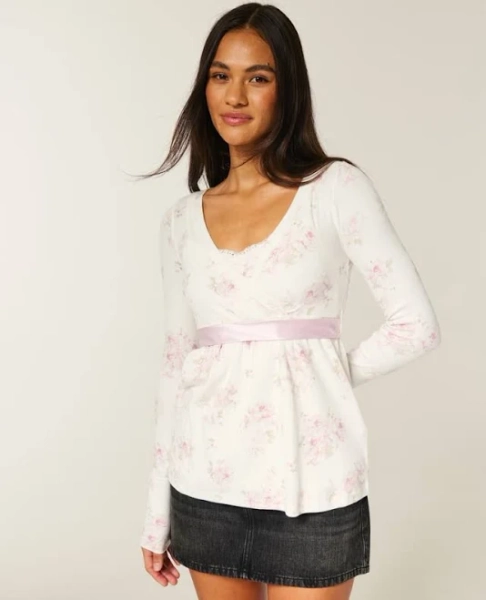 Hollister Women's Easy Long-Sleeve Wrap-Front Babydoll Top