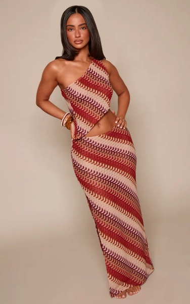Petite Multi Stripe Woven Column Maxi Skirt Co-ord
