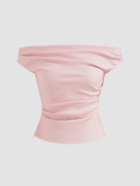 Off-shoulder Ruched Zipper Crop Top