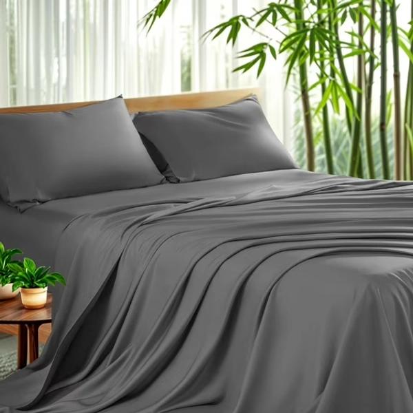 Sonoro Kate Luxury Bamboo Bed Sheet Set - Deep Pockets - 4 Piece, King, Dark Gray
