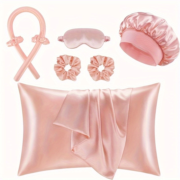 5 piezas/8 piezas/9 piezas/12 piezas, juego de herramientas de diseño de peinados para dormir, incluye rizador, funda de almohada, máscara de ojos para dormir, 4 ligueros y gorro de dormir, perfecto para estilos de relajación y cuidado de la piel, esencial para el cuidado del cabello.