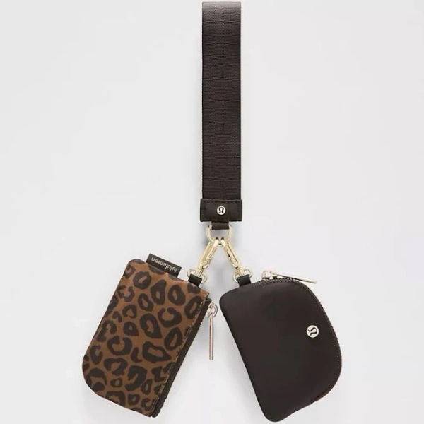 lululemon athletica Lululemon Dual Pouch Wristlet Leopardo Shift Midi Desert Khaki Multi/Night Brown - New Women | Color: Brown | Size: s