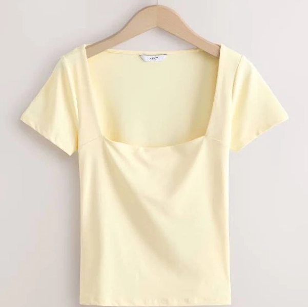 Next Lemon Women's Slim Fit Square Neck Short Sleeve Polyamide T-Shirt