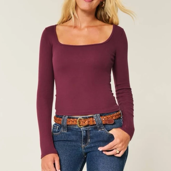 Hollister Women's Long-Sleeve Square-Neck Top