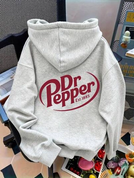 Letter Graphic Cute Women's Oversized Hoodie In Light Grey, Y2K Style Fall/Winter Clothes For Women