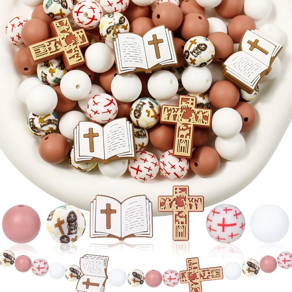 30pcs Faith Beads Compatible for DIY Jewelry Making, Book & Faith Symbols, Durable for Church Decorations, Verse Beads for Necklace, Bracelet Crafting, Religious Gift Accessories (for DIYers)