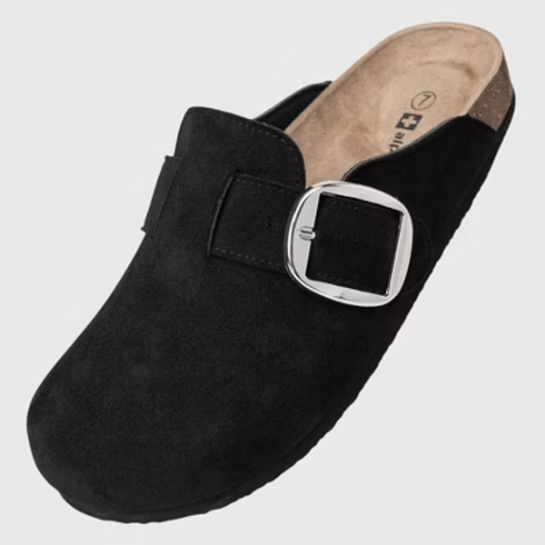 Alpine Swiss Edith Womens Clogs Cork Footbed Slippers Mules Slip On Potato Shoes Black 9 M US